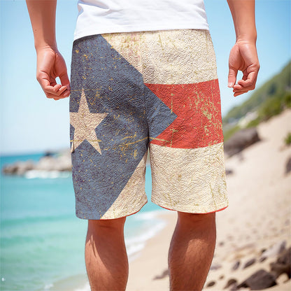 Retro Puerto Rican Flag Print Men's Cargo Shorts