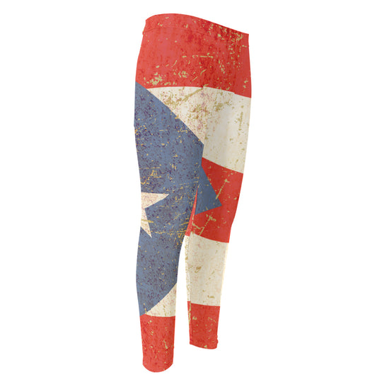 Retro Puerto Rican Flag Print Men's Compression Pants