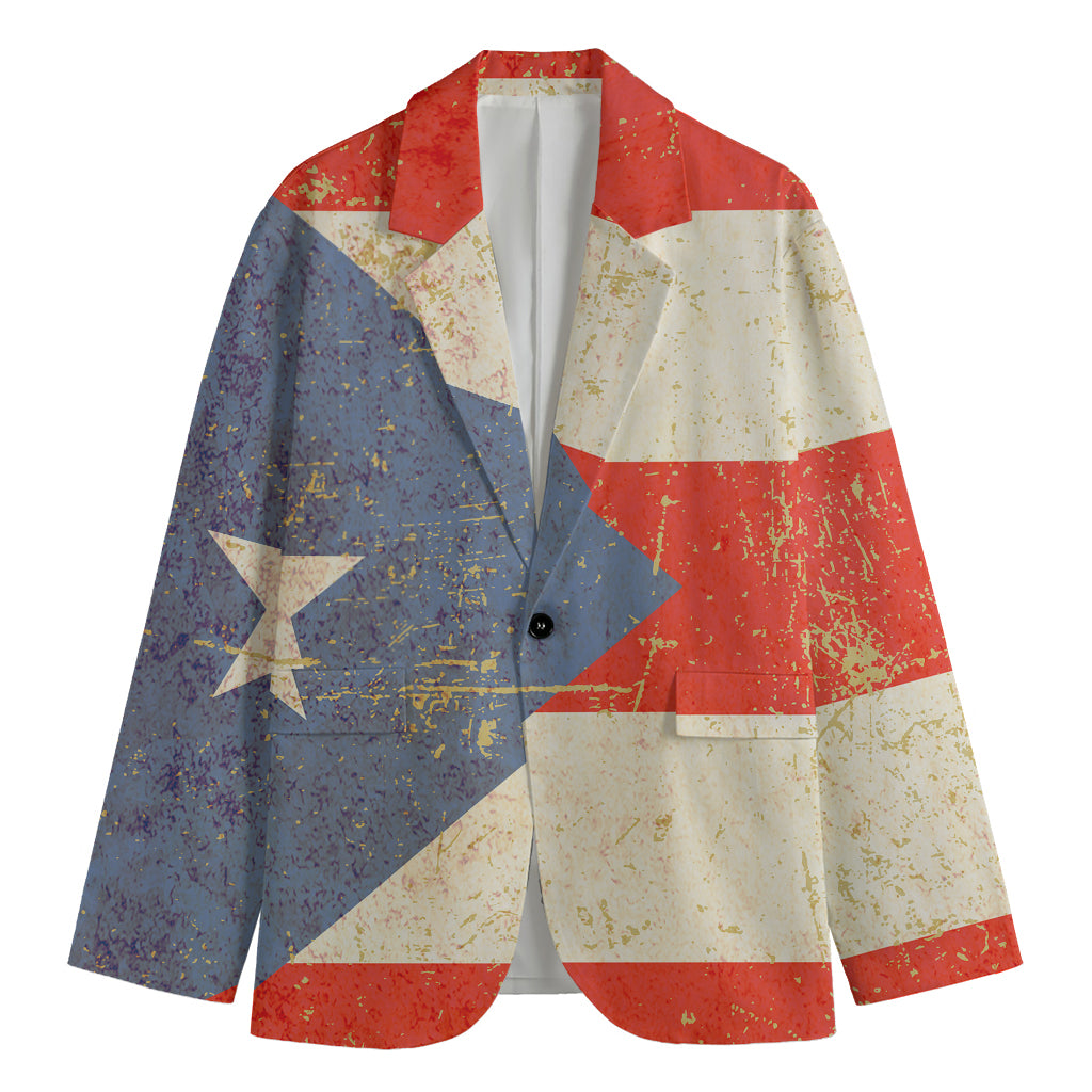 Retro Puerto Rican Flag Print Men's Cotton Blazer