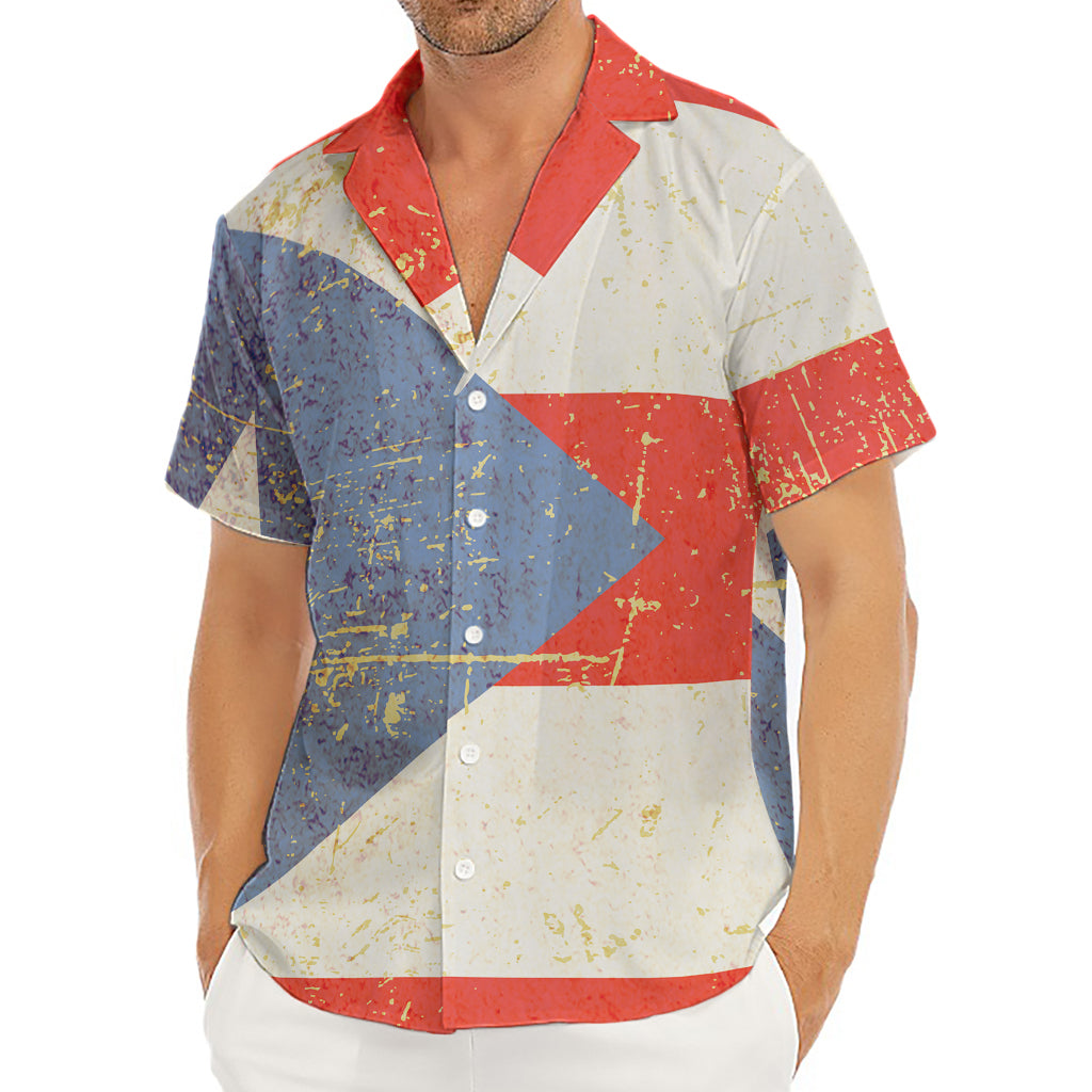 Retro Puerto Rican Flag Print Men's Deep V-Neck Shirt