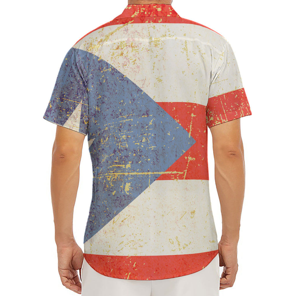 Retro Puerto Rican Flag Print Men's Deep V-Neck Shirt