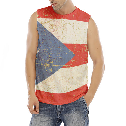 Retro Puerto Rican Flag Print Men's Fitness Tank Top