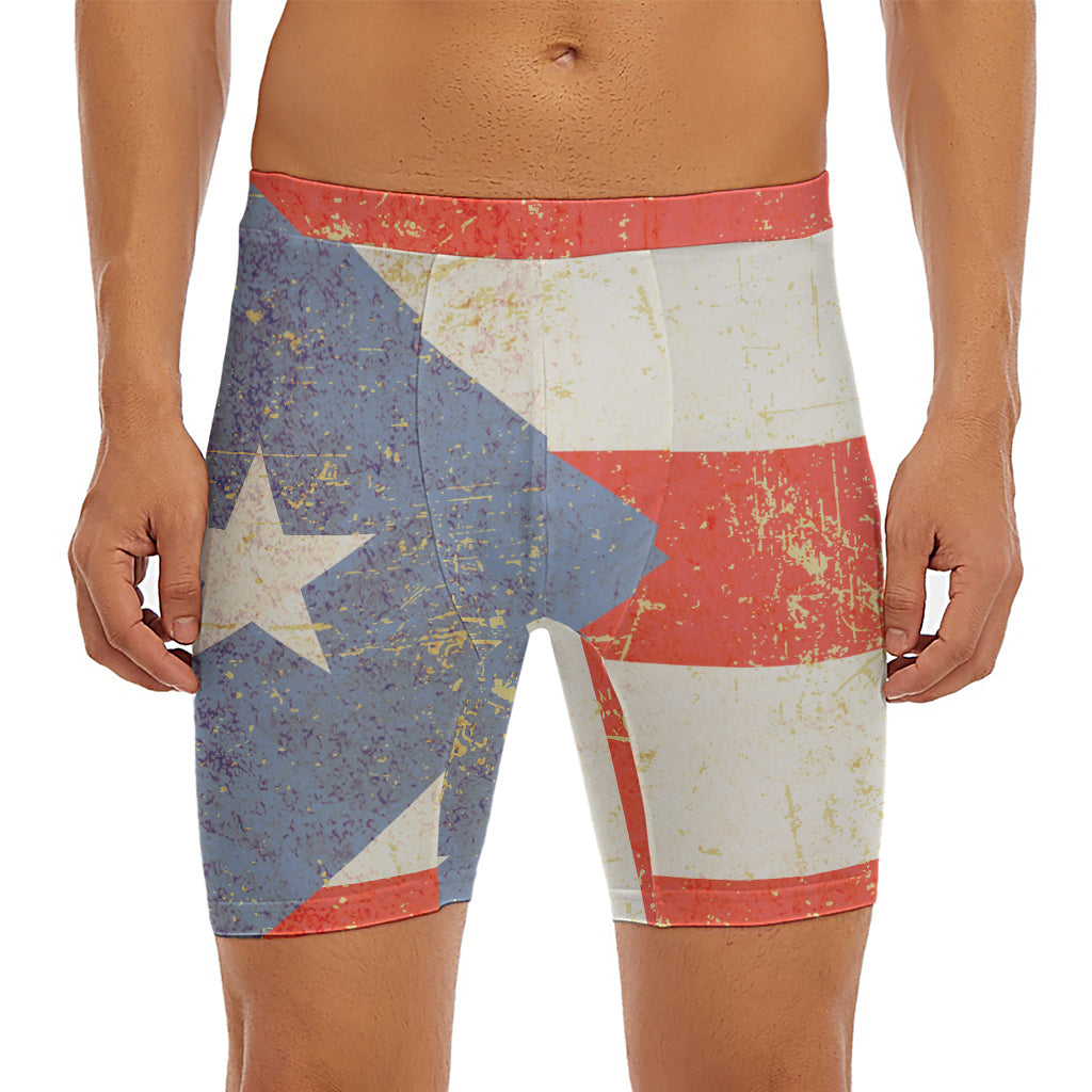 Retro Puerto Rican Flag Print Men's Long Boxer Briefs