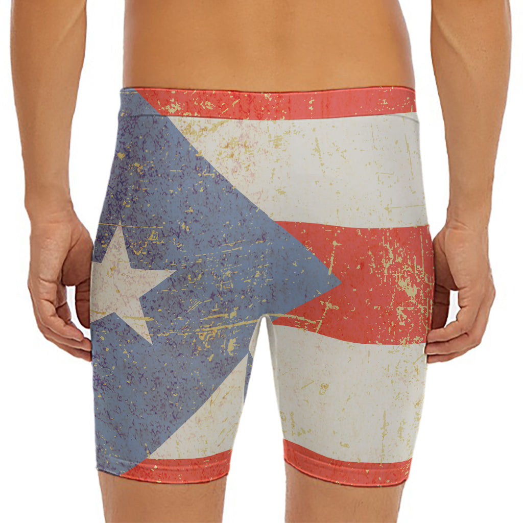 Retro Puerto Rican Flag Print Men's Long Boxer Briefs