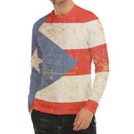 Retro Puerto Rican Flag Print Men's Long Sleeve Rash Guard