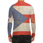 Retro Puerto Rican Flag Print Men's Long Sleeve Rash Guard