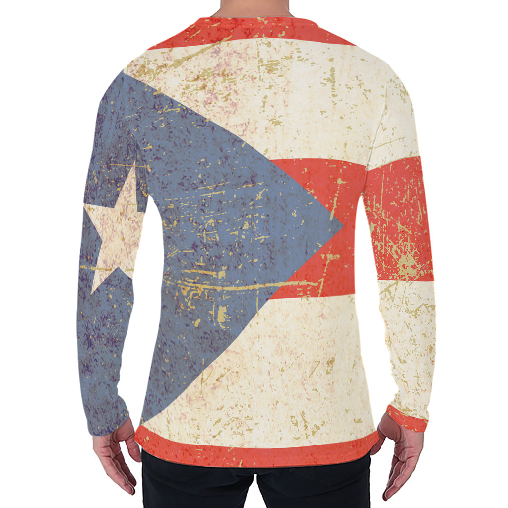 Retro Puerto Rican Flag Print Men's Long Sleeve T-Shirt