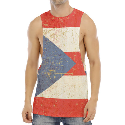 Retro Puerto Rican Flag Print Men's Muscle Tank Top