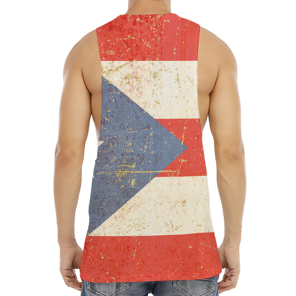 Retro Puerto Rican Flag Print Men's Muscle Tank Top