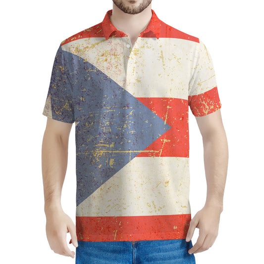 Retro Puerto Rican Flag Print Men's Polo Shirt