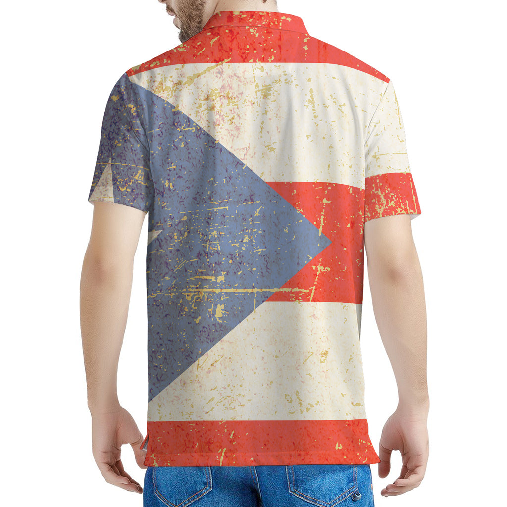 Retro Puerto Rican Flag Print Men's Polo Shirt