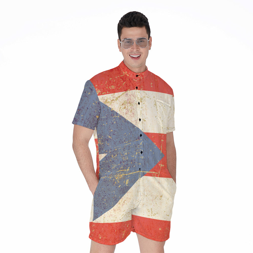 Retro Puerto Rican Flag Print Men's Rompers
