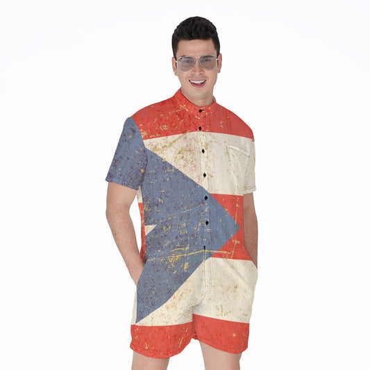 Retro Puerto Rican Flag Print Men's Rompers