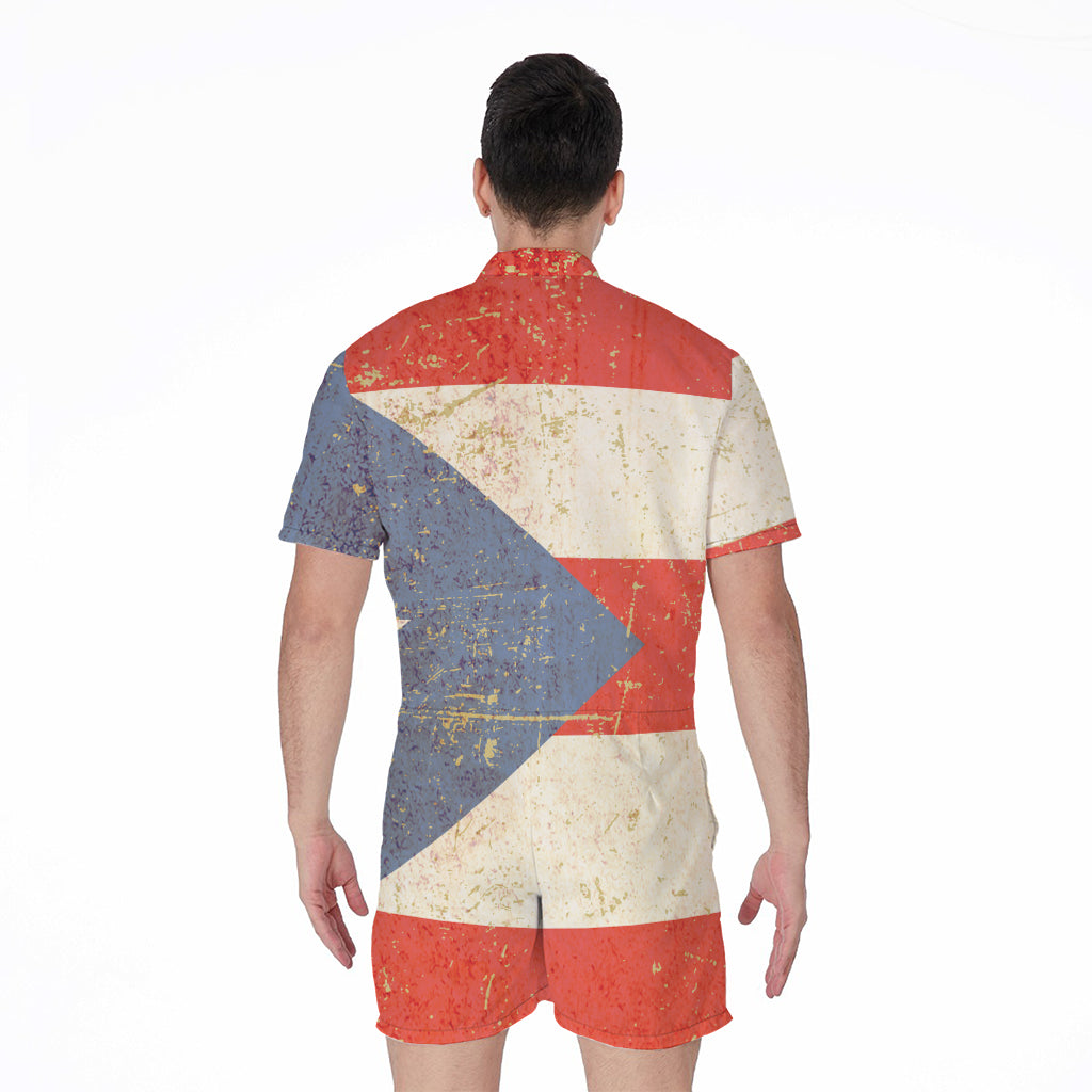 Retro Puerto Rican Flag Print Men's Rompers