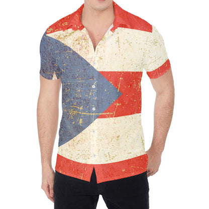 Retro Puerto Rican Flag Print Men's Shirt