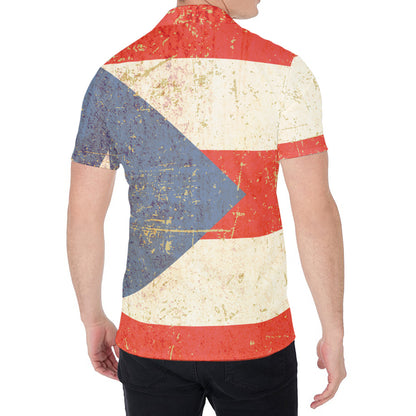 Retro Puerto Rican Flag Print Men's Shirt