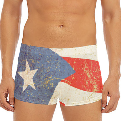 Retro Puerto Rican Flag Print Men's Short Boxer Briefs
