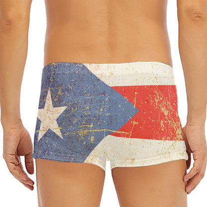 Retro Puerto Rican Flag Print Men's Short Boxer Briefs