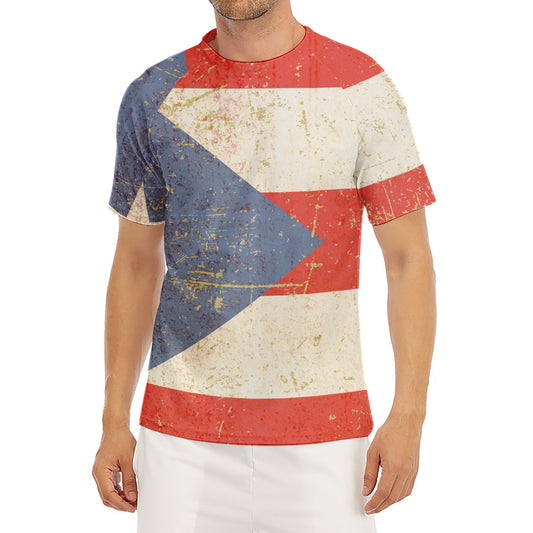 Retro Puerto Rican Flag Print Men's Short Sleeve Rash Guard
