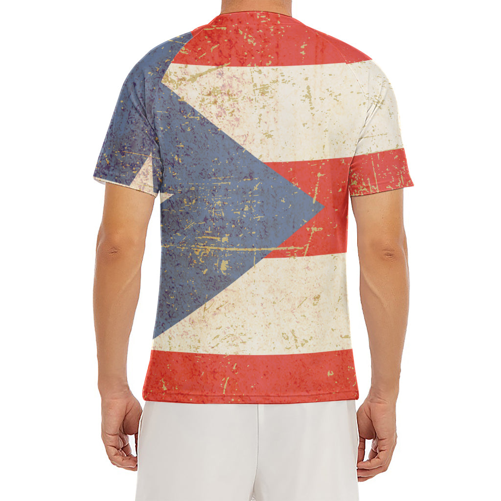 Retro Puerto Rican Flag Print Men's Short Sleeve Rash Guard