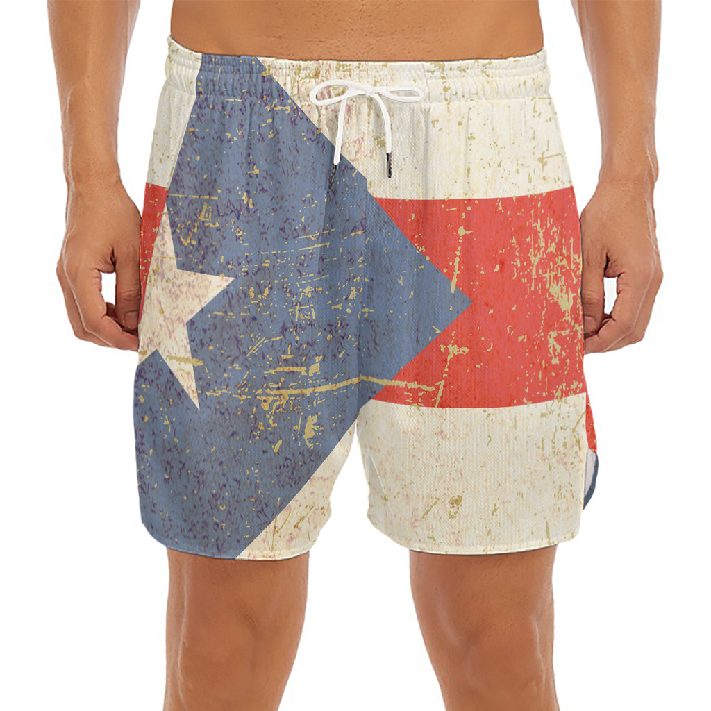 Retro Puerto Rican Flag Print Men's Split Running Shorts