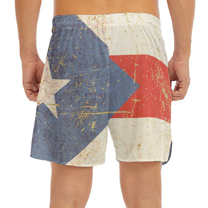 Retro Puerto Rican Flag Print Men's Split Running Shorts