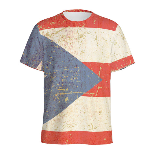 Retro Puerto Rican Flag Print Men's Sports T-Shirt