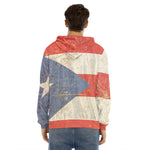 Retro Puerto Rican Flag Print Men's Velvet Pullover Hoodie