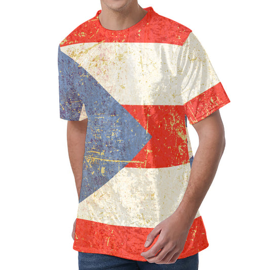 Retro Puerto Rican Flag Print Men's Velvet T-Shirt