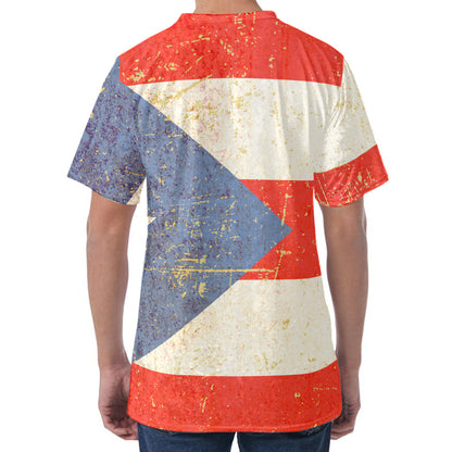 Retro Puerto Rican Flag Print Men's Velvet T-Shirt
