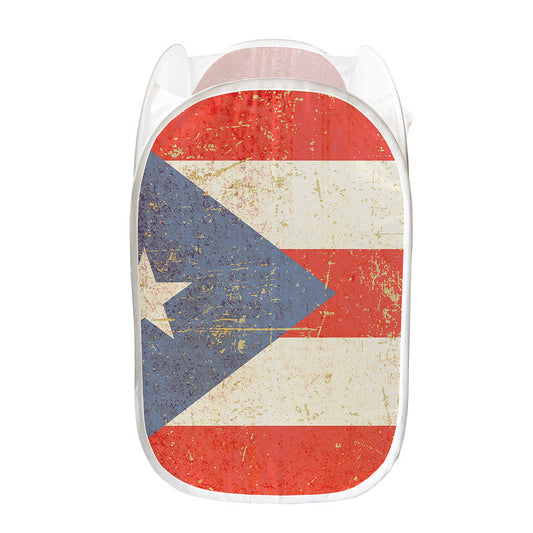 Retro Puerto Rican Flag Print Mesh Laundry Hamper