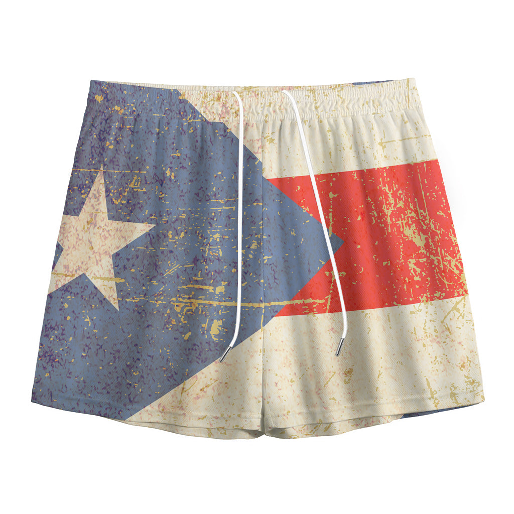Retro Puerto Rican Flag Print Mesh Shorts