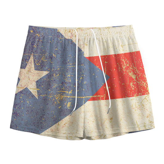 Retro Puerto Rican Flag Print Mesh Shorts