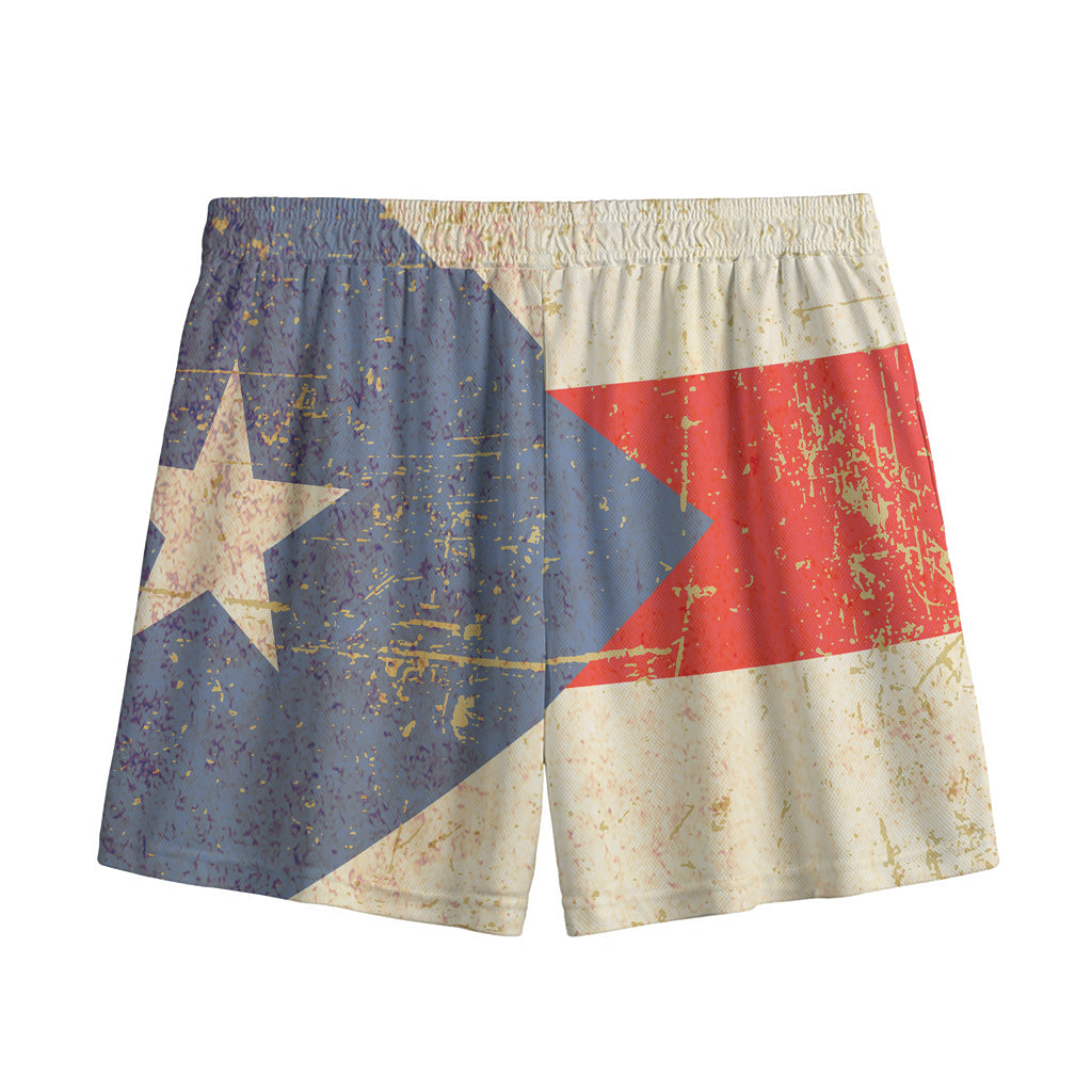 Retro Puerto Rican Flag Print Mesh Shorts