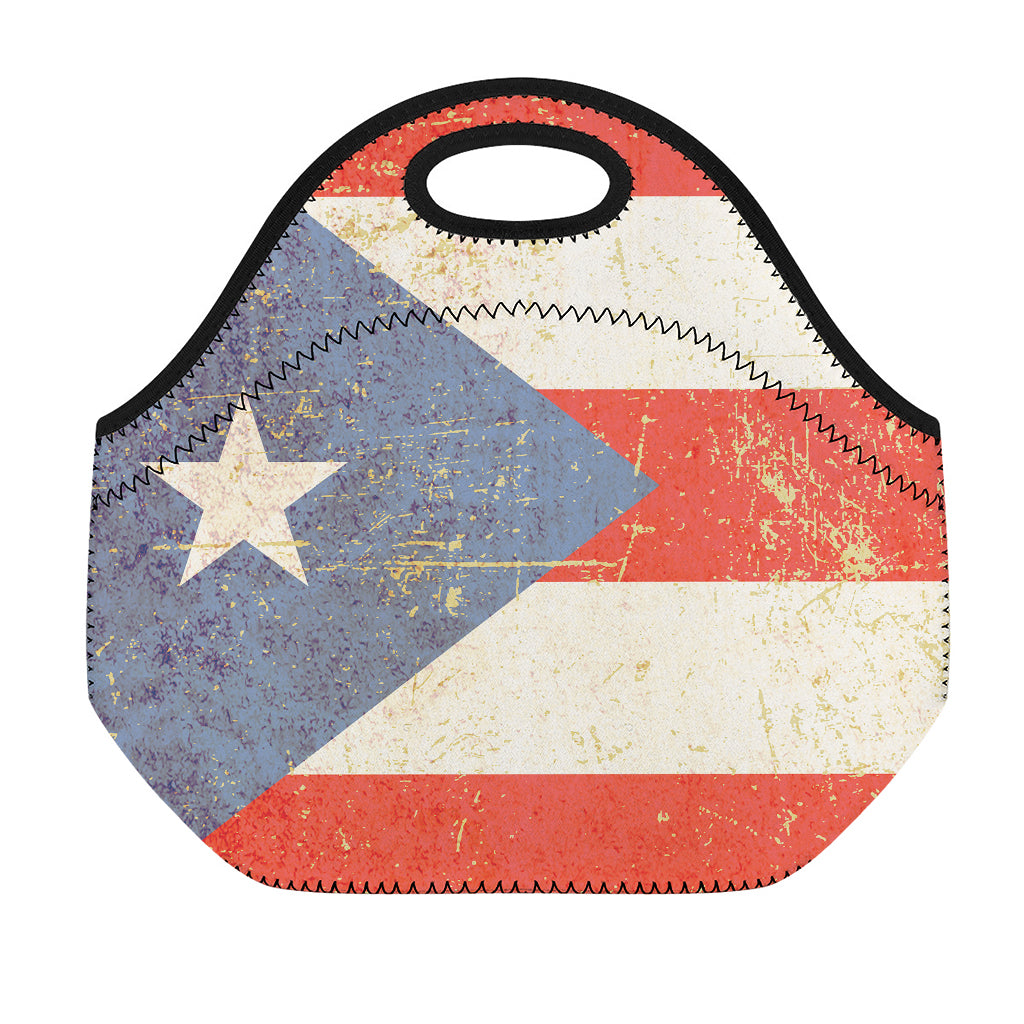 Retro Puerto Rican Flag Print Neoprene Lunch Bag