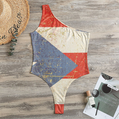 Retro Puerto Rican Flag Print One Shoulder Bodysuit