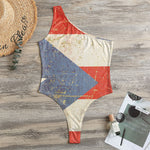 Retro Puerto Rican Flag Print One Shoulder Bodysuit