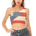 Retro Puerto Rican Flag Print One Shoulder Crop Top