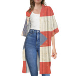 Retro Puerto Rican Flag Print Open Front Beach Cover Up