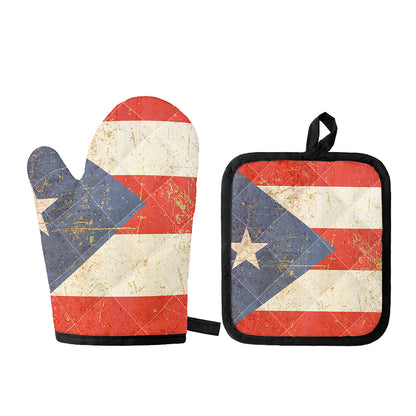 Retro Puerto Rican Flag Print Oven Mitt And Pot Holder Set