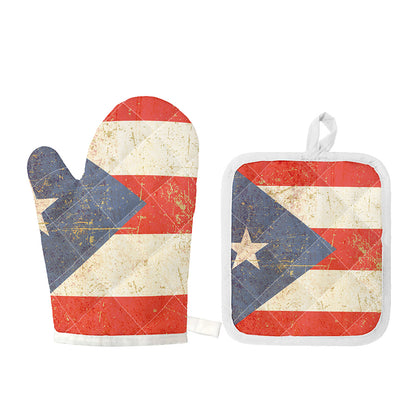 Retro Puerto Rican Flag Print Oven Mitt And Pot Holder Set
