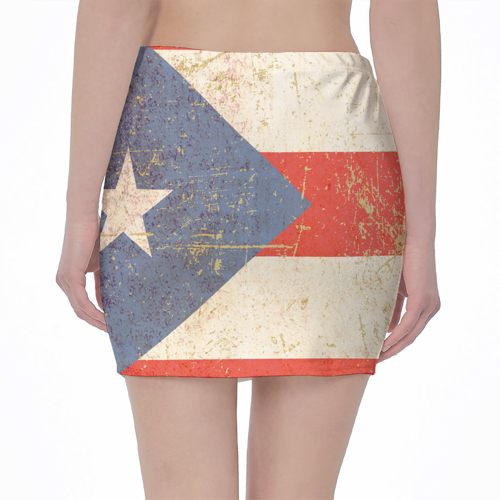 Retro Puerto Rican Flag Print Pencil Mini Skirt
