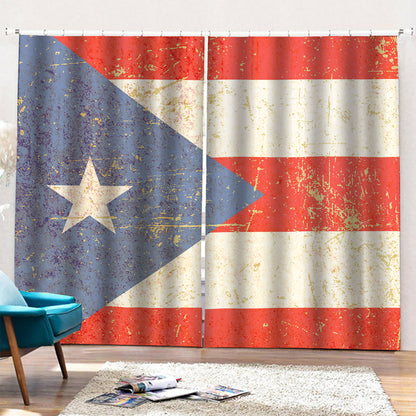 Retro Puerto Rican Flag Print Pencil Pleat Curtains