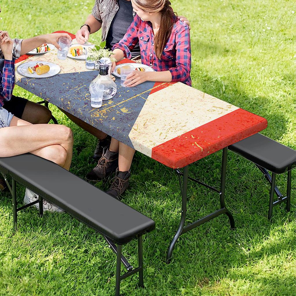 Retro Puerto Rican Flag Print Picnic Table Cover