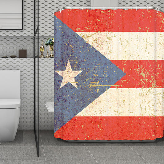 Retro Puerto Rican Flag Print Polyester Shower Curtain