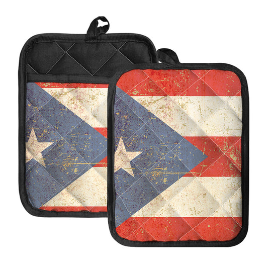 Retro Puerto Rican Flag Print Pot Holders With Pocket