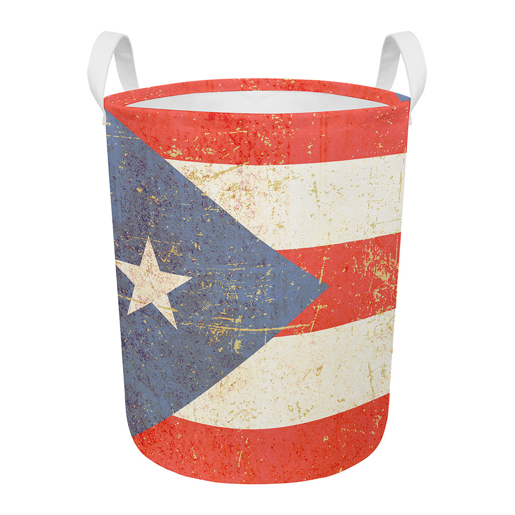 Retro Puerto Rican Flag Print Round Laundry Basket
