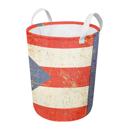 Retro Puerto Rican Flag Print Round Laundry Basket