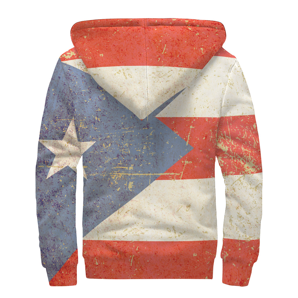 Retro Puerto Rican Flag Print Sherpa Lined Zip Up Hoodie