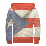 Retro Puerto Rican Flag Print Sherpa Lined Zip Up Hoodie